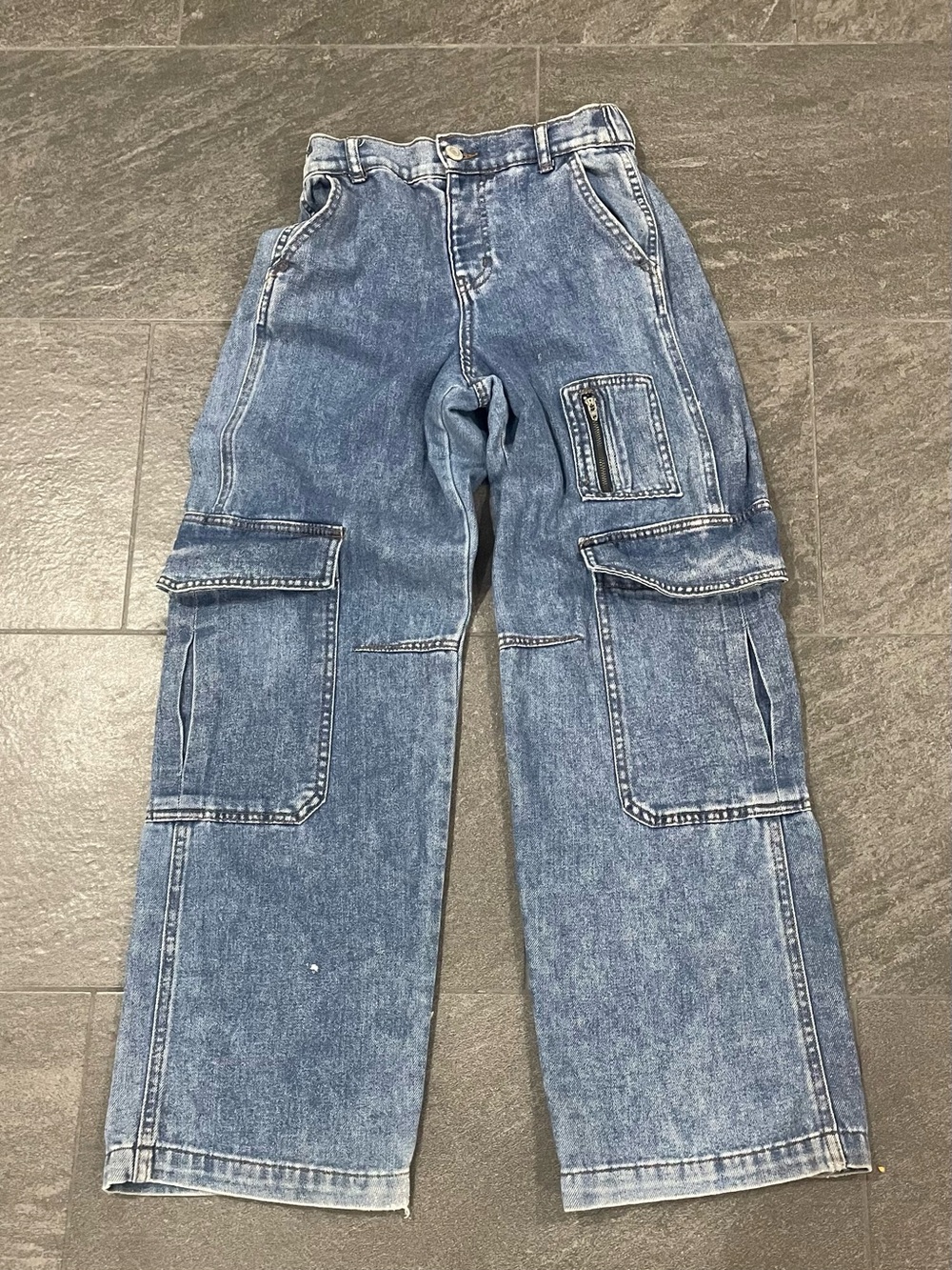 Vintage Blue Denim Cargo Pants for Men - Relaxed Fit